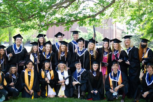 Several students dressed for their graduation